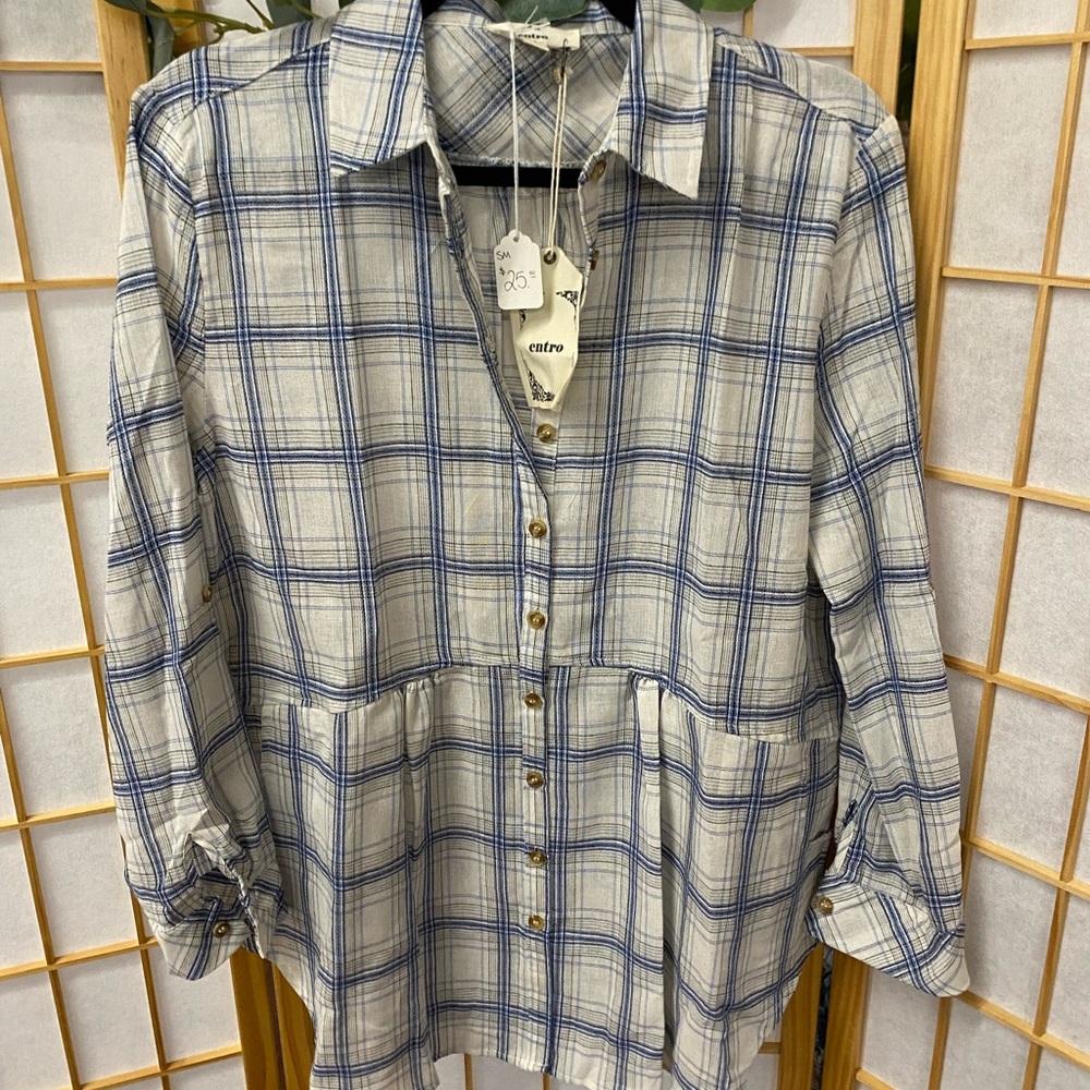 Blue and White Plaid women's Shirt